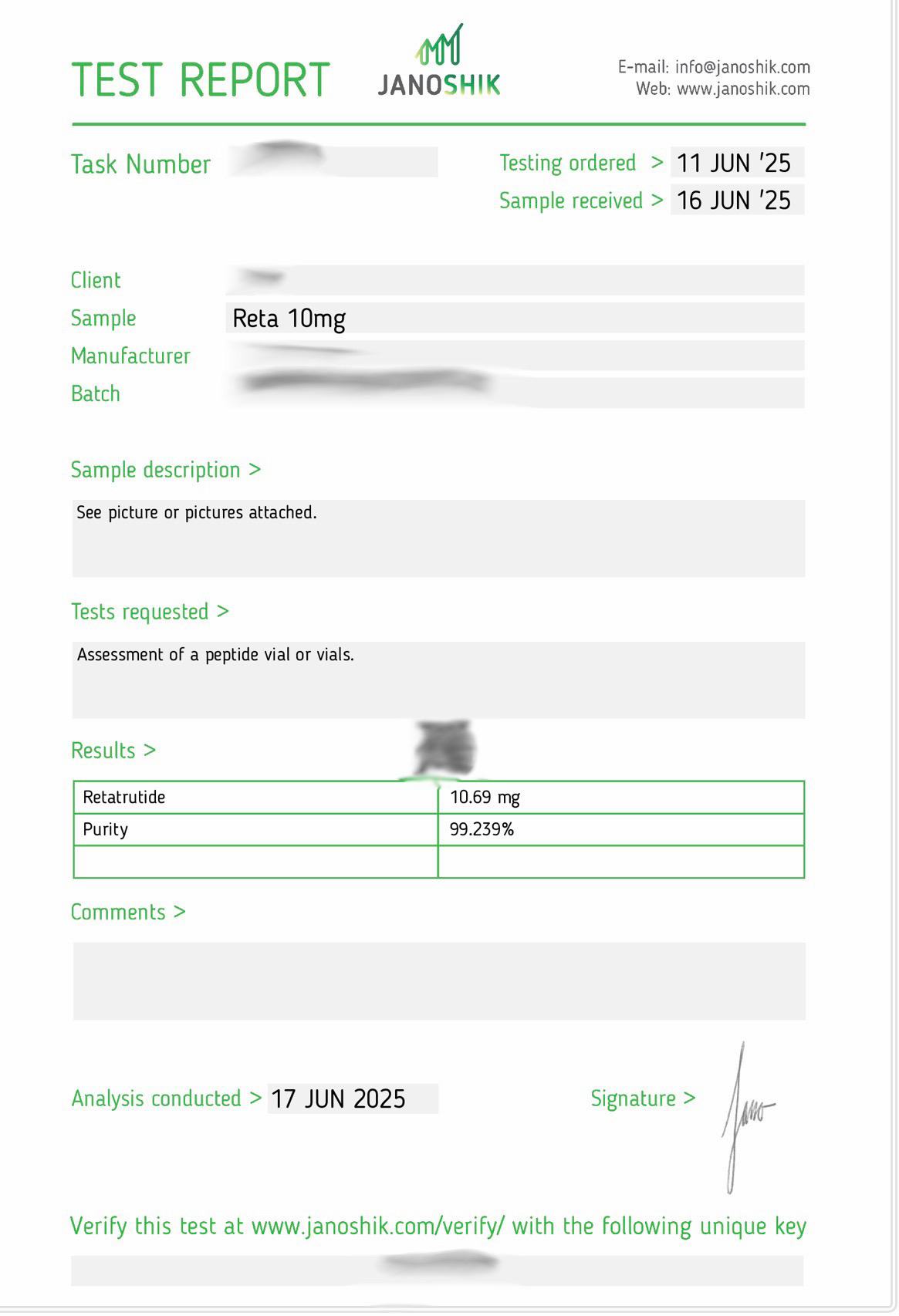 NLBL-3 RETA 10MG Lab Report