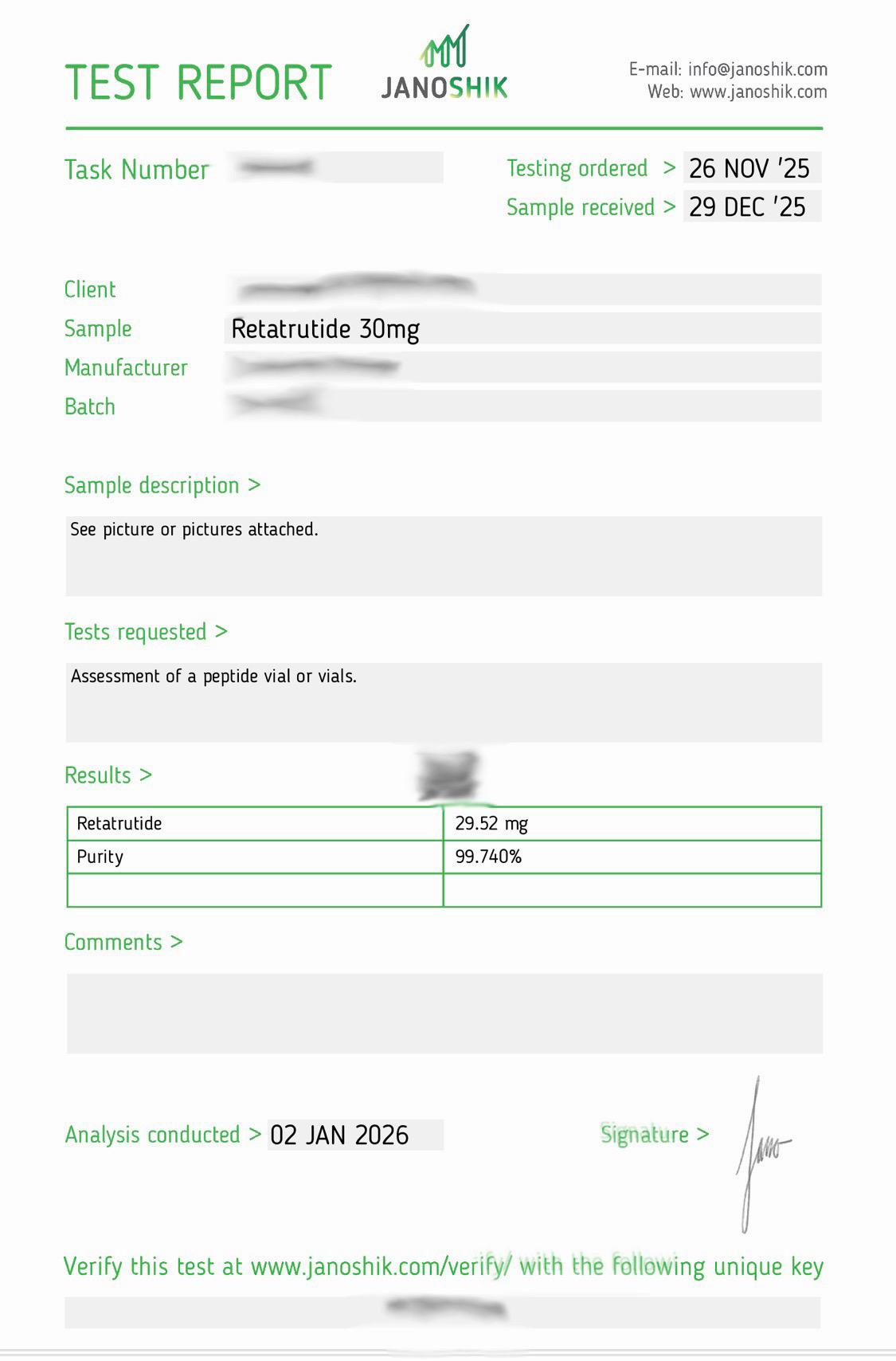 NLBL-3 RETA 30MG Lab Report